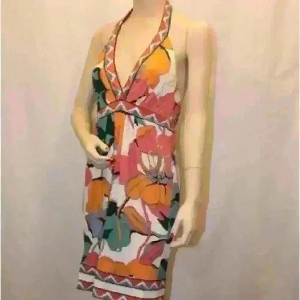 BCBGMAXAZRIA Flowered Halter Top Dress -B10